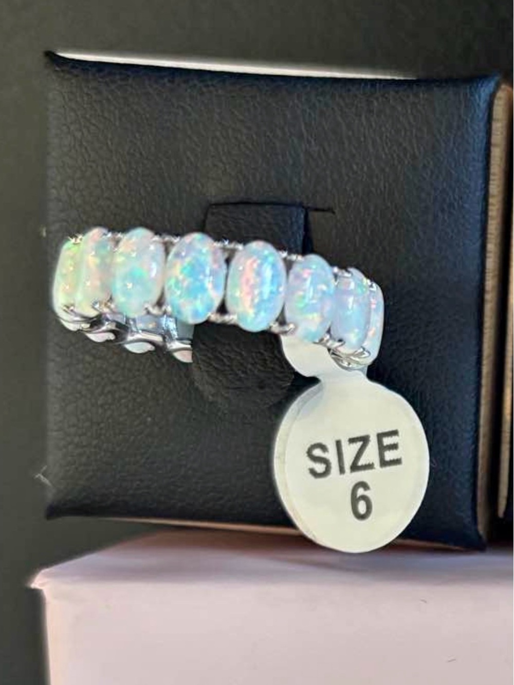 Sterling Silver Opal Eternity Ring - Size 6